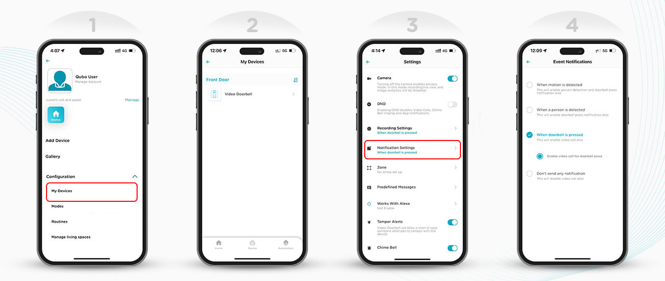 Steps to activate and customise notification for your smart video doorbell