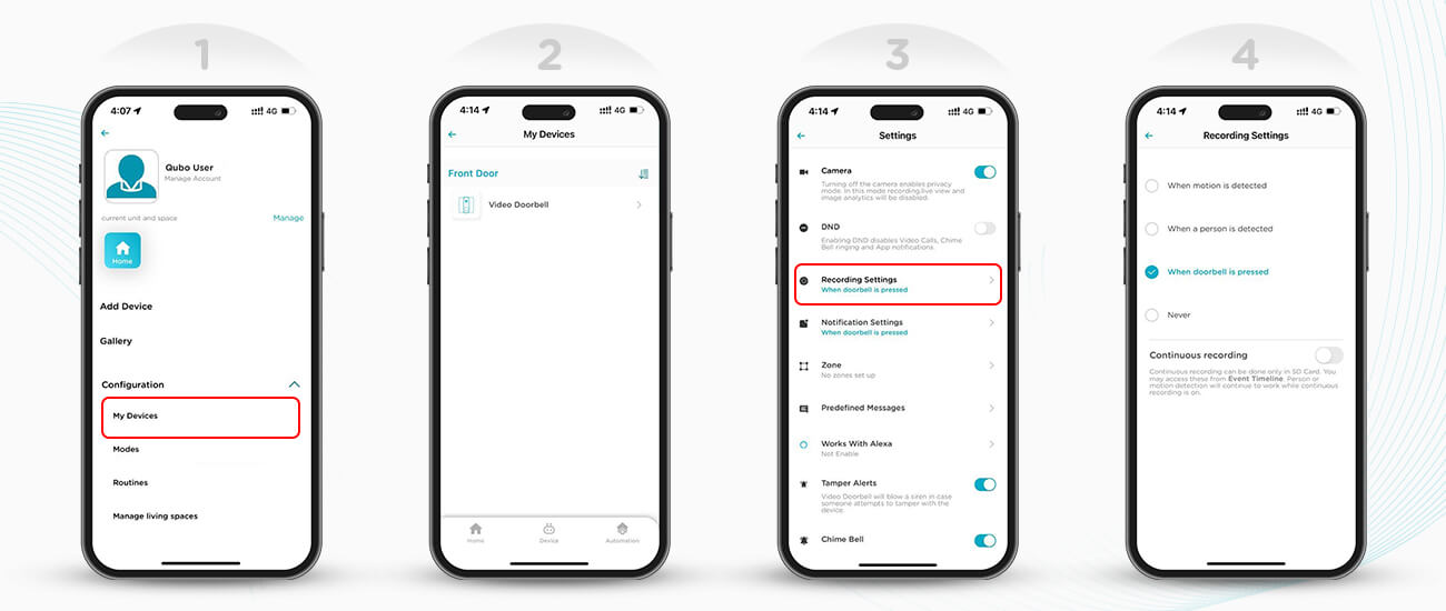 Steps to update recording settings of your Qubo smart Video Doorbell