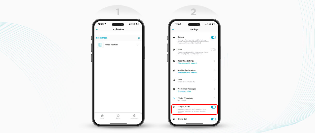 Steps to enable tamper alert to get notified when your video doorbell setup is interfered with