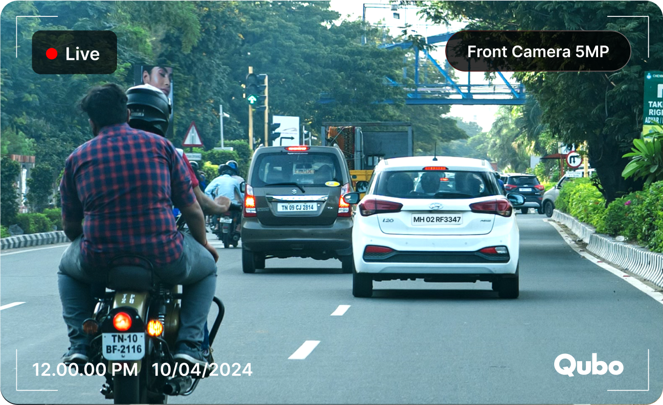 Visual showing a road as captured from the front camera
