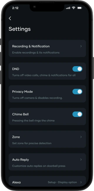 Image of a phone screen showing the Qubo app with DND mode toggle