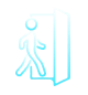 A visitor walks to the door